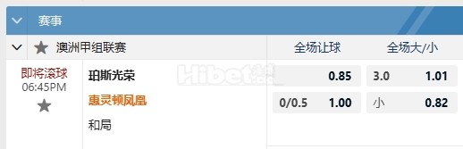 澳超 10/26 18:45  珀斯光荣  -  惠灵顿凤凰