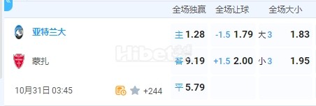 意甲 2024-10-31 3:45 星期四亚特兰大vs蒙扎