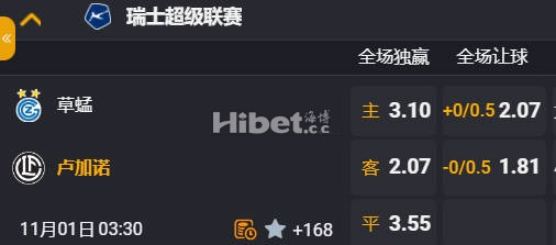 瑞士超 03:30  草蜢[11] - 卢加诺[3]