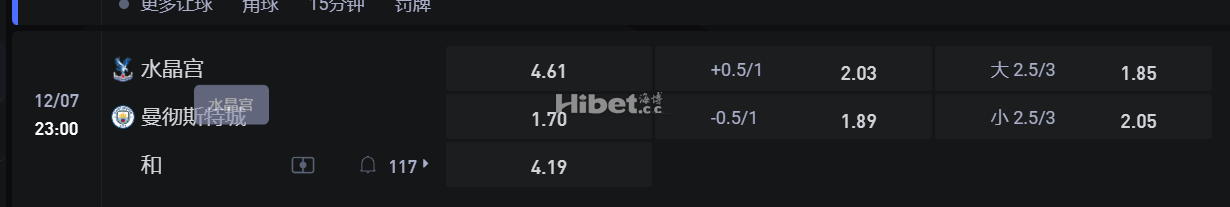英格兰超级联赛   水晶宫 VS曼彻斯特城
