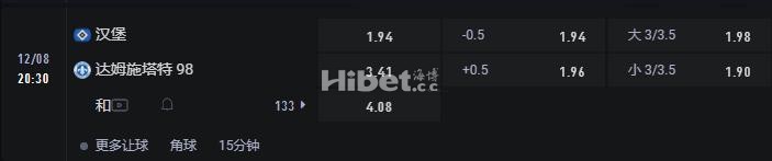 德乙 12-08 20:30 汉堡 VS 达姆施塔特