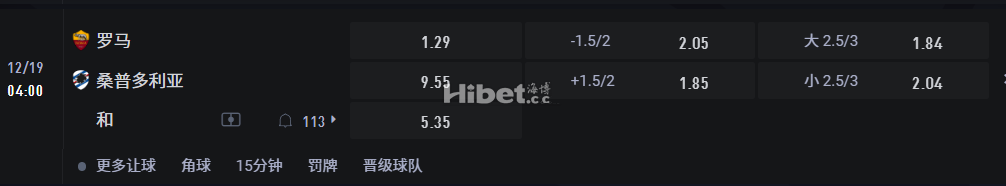 意大利杯/19 04:00 罗马VS 桑普多利亚